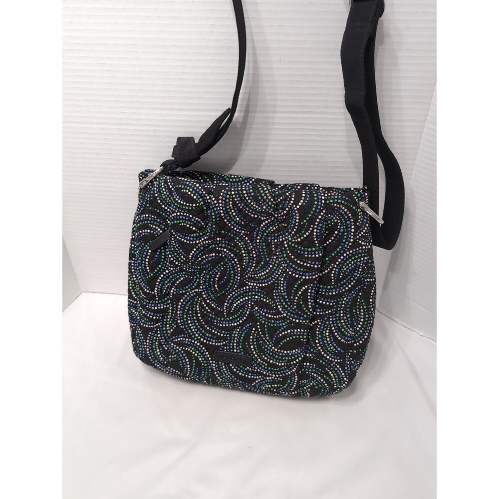 Vera Bradley Crossbody Shoulder Bag Black Unique green blue white dot pattern